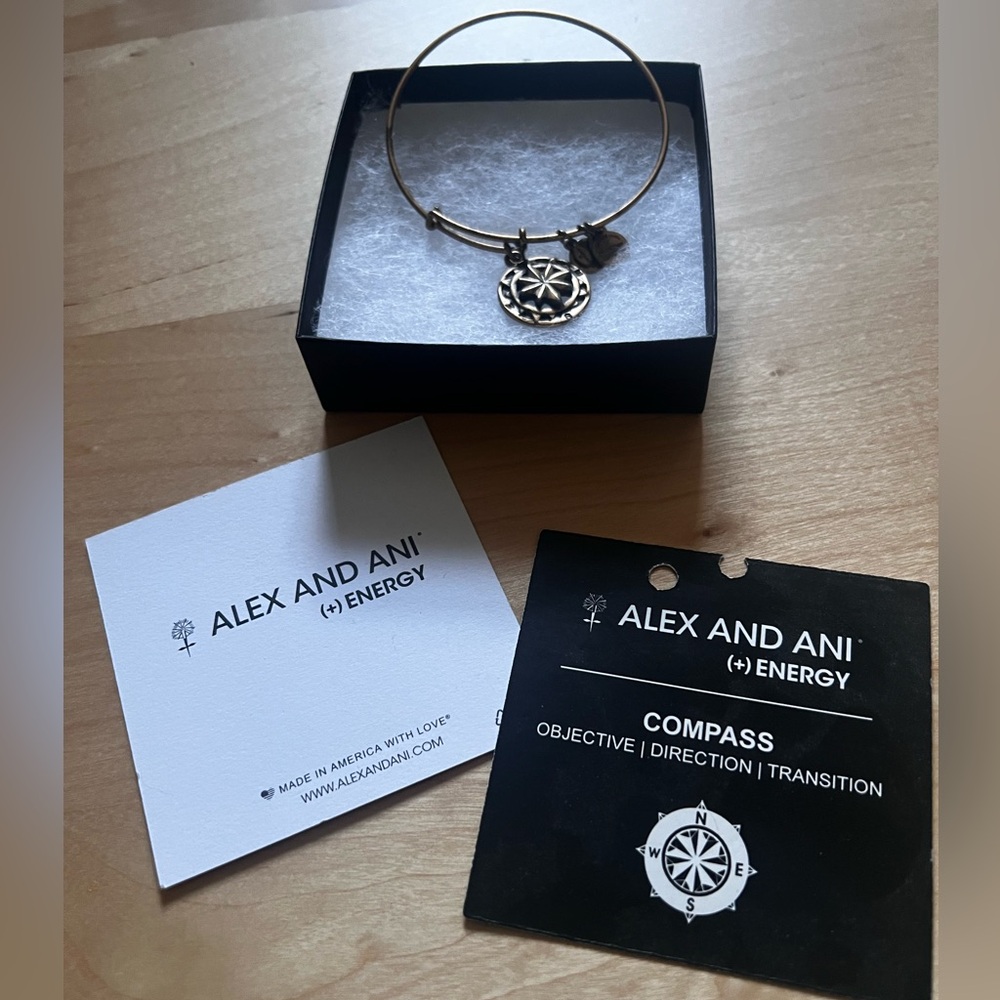 ✨ Alex and Ani Compass Charm Bangle – Rafaelian Gold – Box & Cards